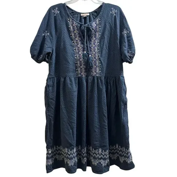 Knox Rose Navy Embroidered Boho Dress XL - Picture 1 of 11